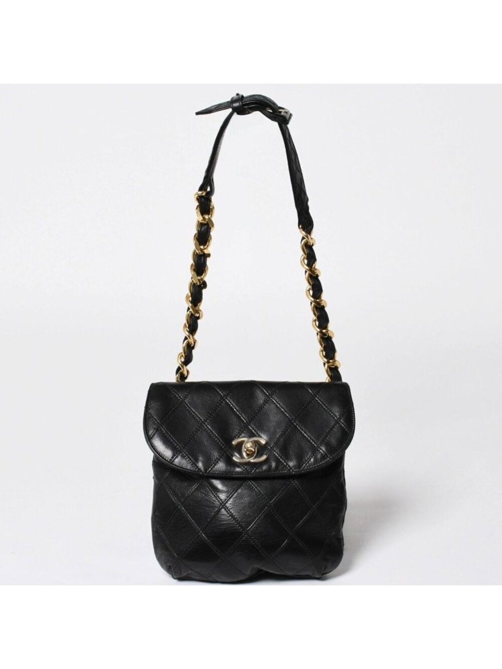 Chanel Bicolor Belt Pouch Waist CC Logo Lambskin Black Gold